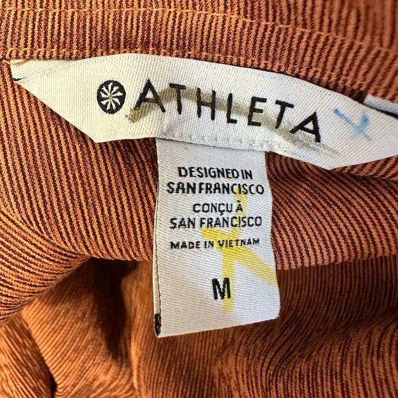 Athleta Echo Top WMNS M Orange Brown Striped Button Up Short Sleeve Breathable - Picture 6 of 10